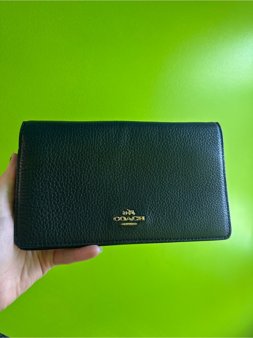 Coach Black Pebble Leather Clutch with Gold Logo